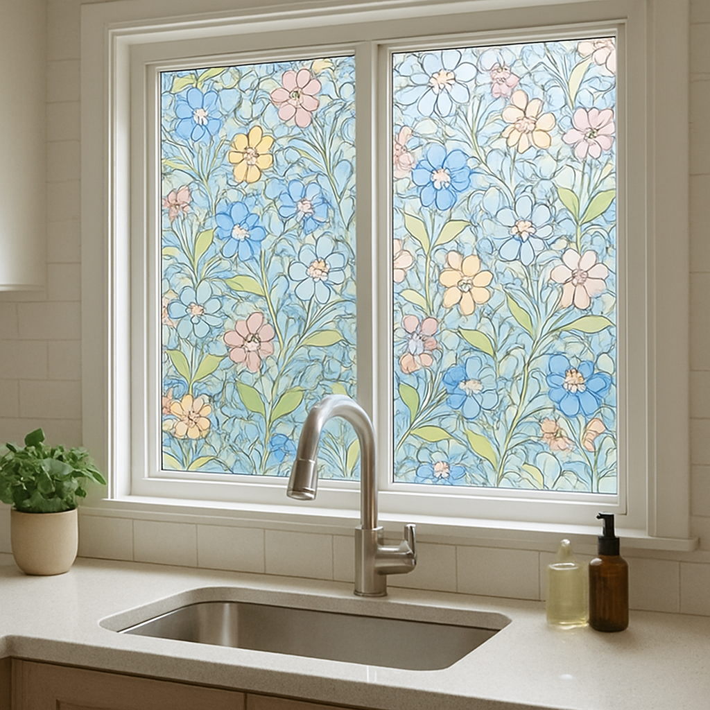 Decorative window film in kitchen