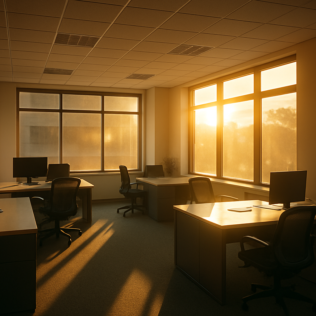 sunlight streaming through office windows