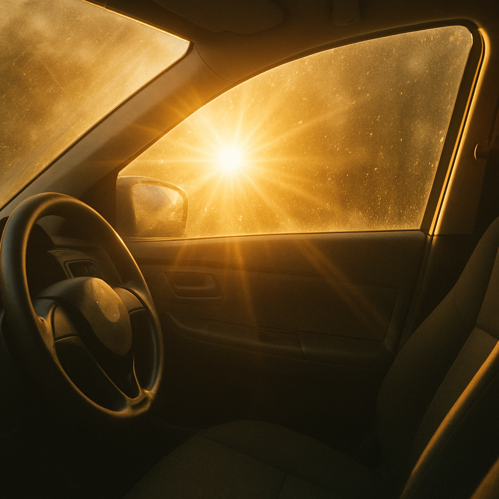 Sun rays hitting car windows
