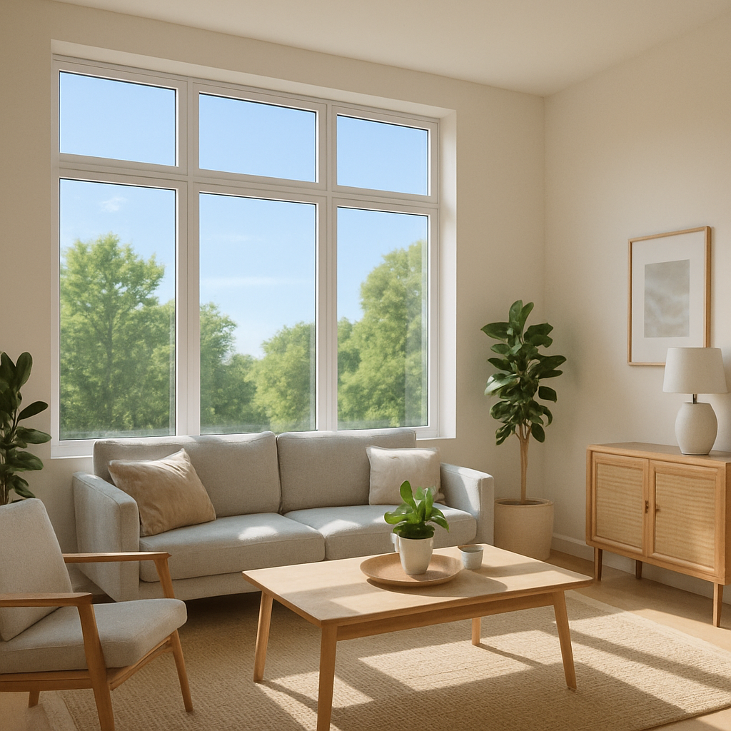 bright living room with solar film windows