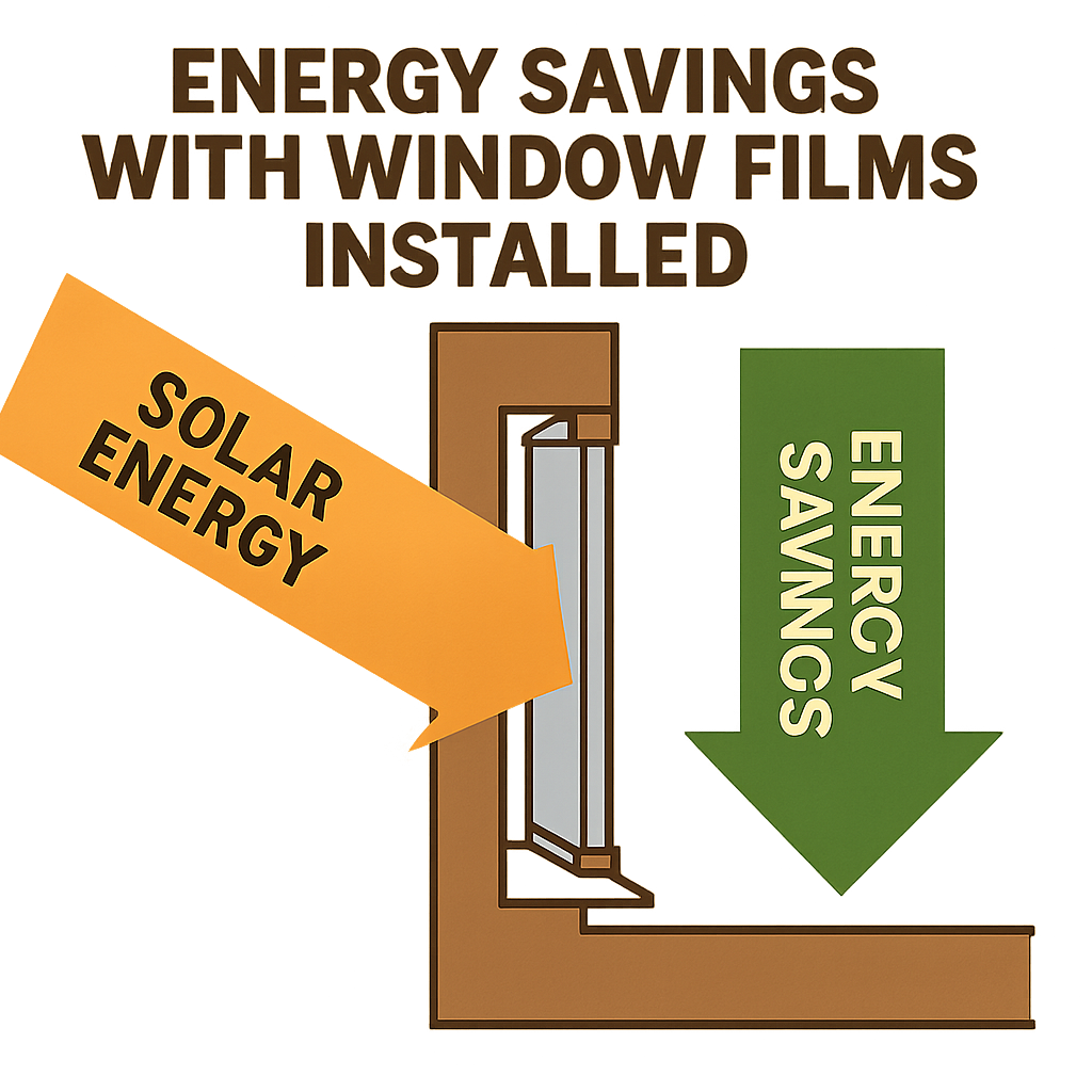 Diagram showing energy savings with window films installed