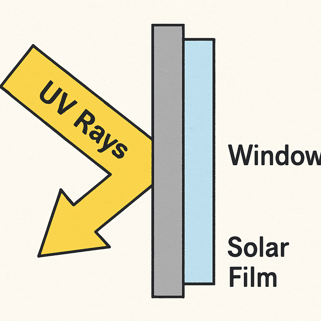 diagram showing UV rays being blocked by solar film