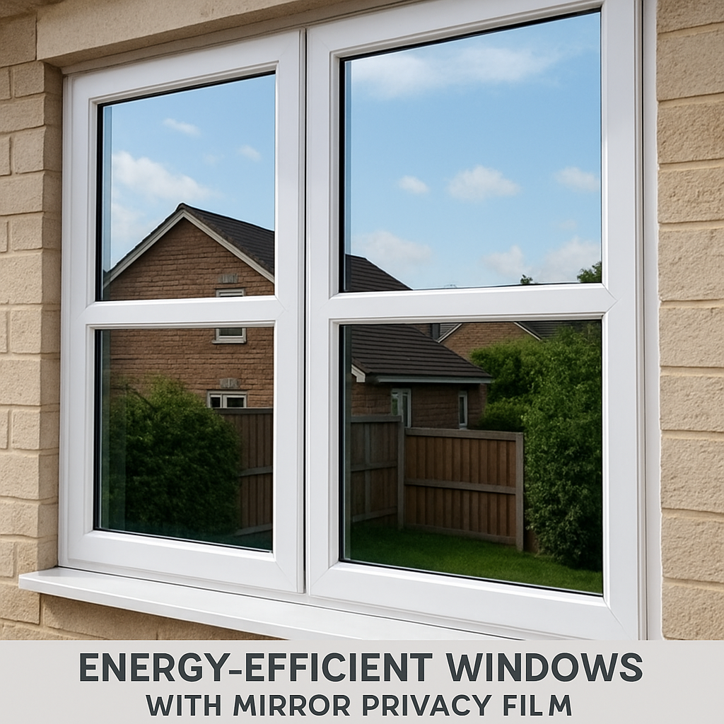 Energy-efficient windows with mirror privacy film